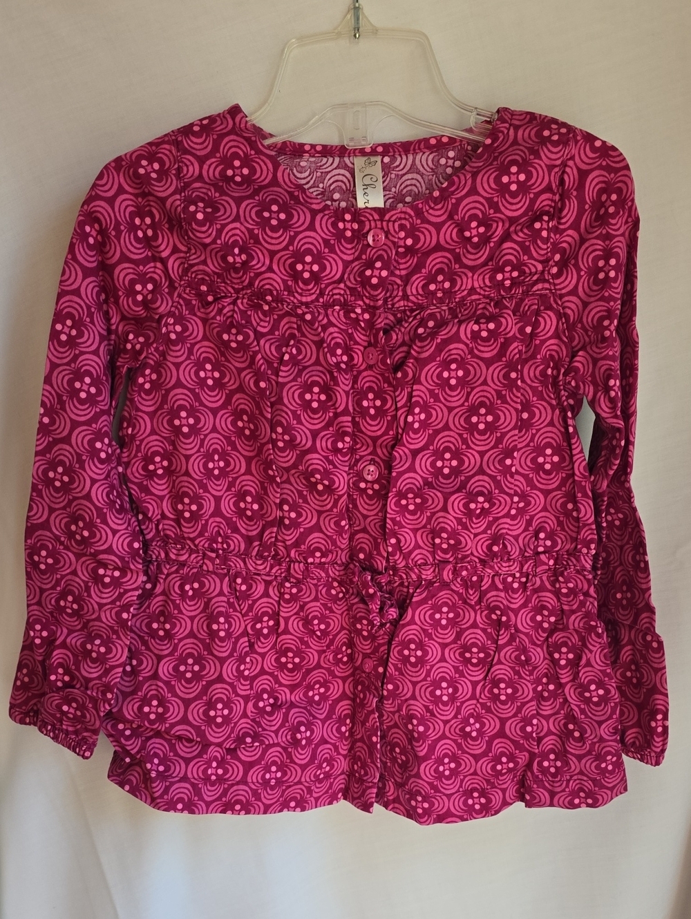Cherokee Hot Pink Patterned Long-Sleeve Peplum Top